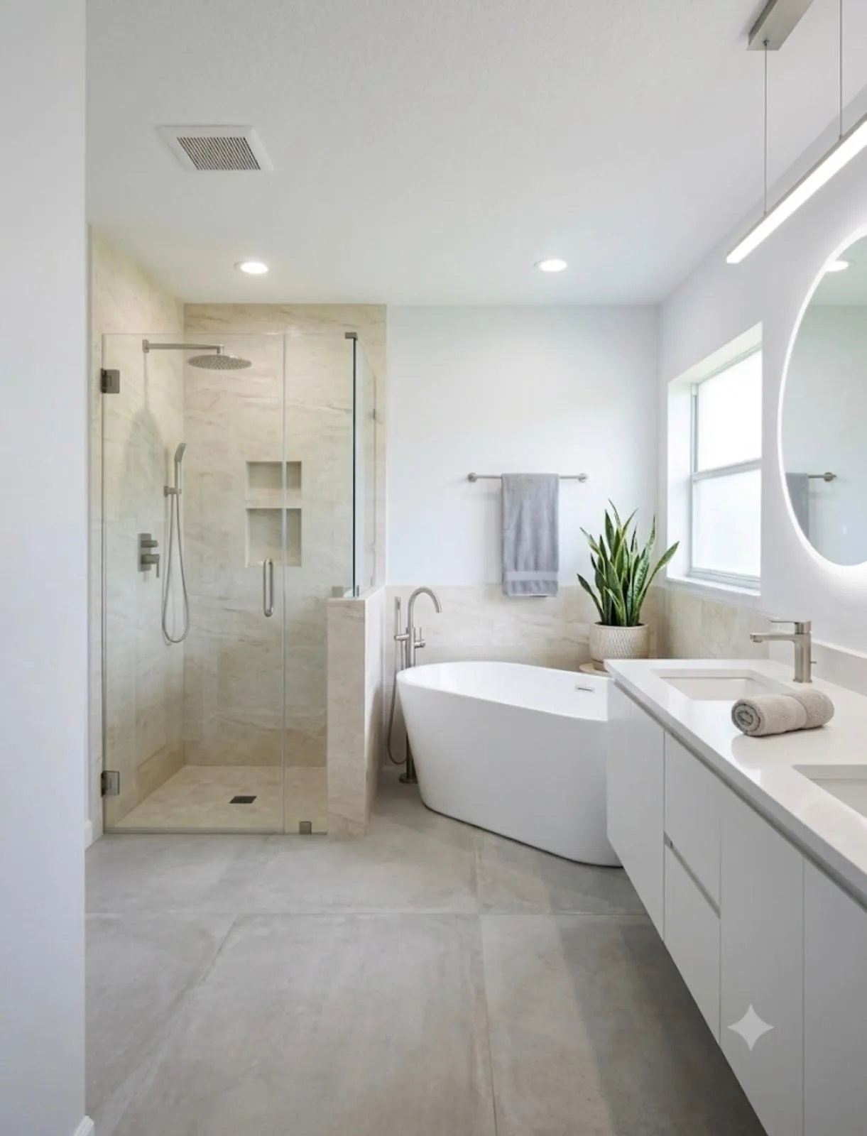Walk-in shower beside a freestanding tub, bathroom remodeling in Port St Lucie, FL
